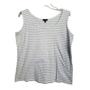 Talbots Plus Pima Cotton Blend Gray Striped Tank Top Size 1X
